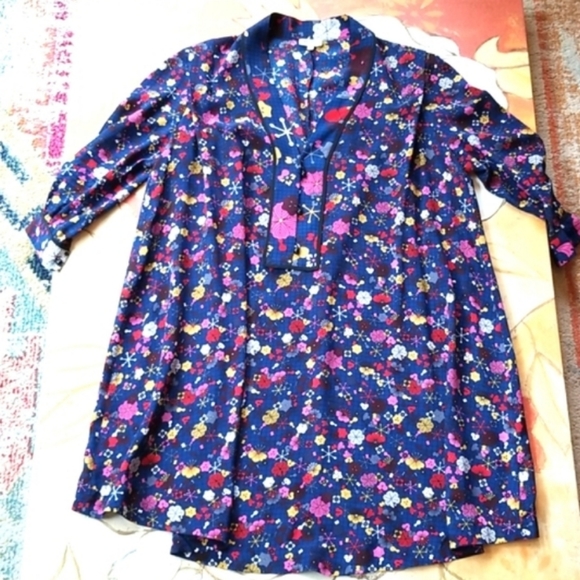 Kenzo Dresses & Skirts - KENZO Paris Mod Quirky Blue RETRO hi low Ditzy Floral Free Swingy Silk Dress 38